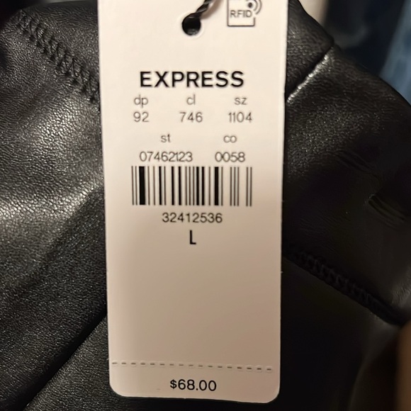 Express Super High Waisted Faux Black Leather Leggings, Size Large #26 - Picture 5 of 5